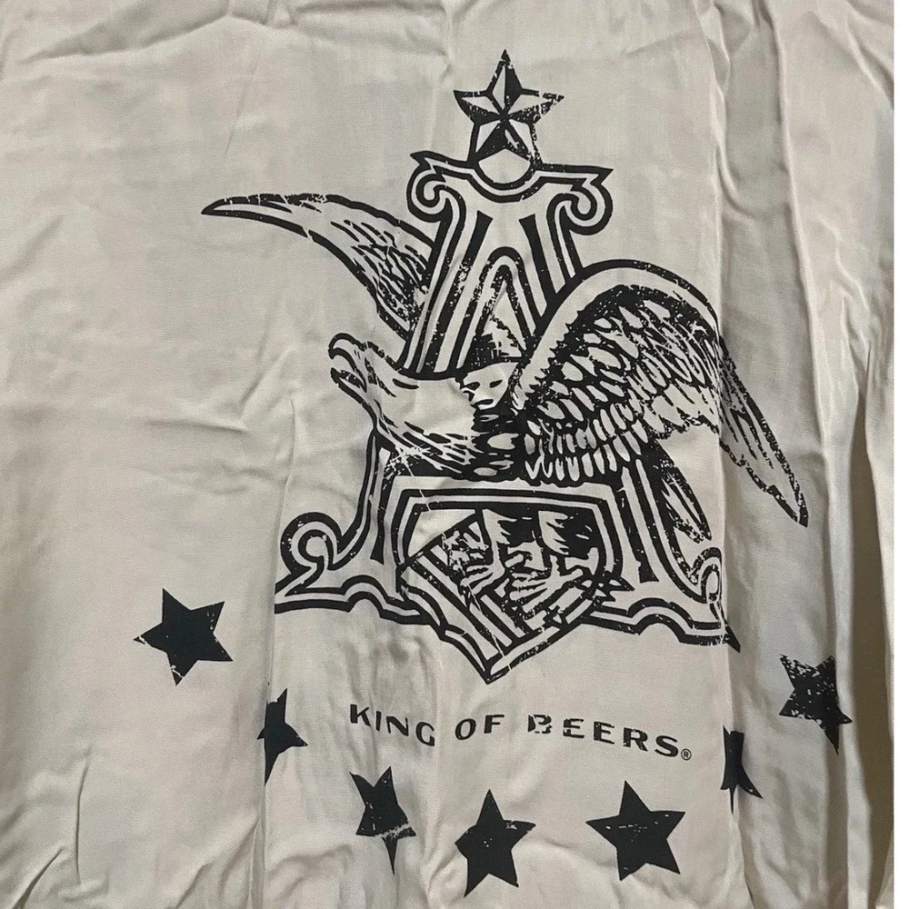 Budweiser PacSun Tan Short Sleeve Button Up Camp Shirt King of Beers Eagle Med